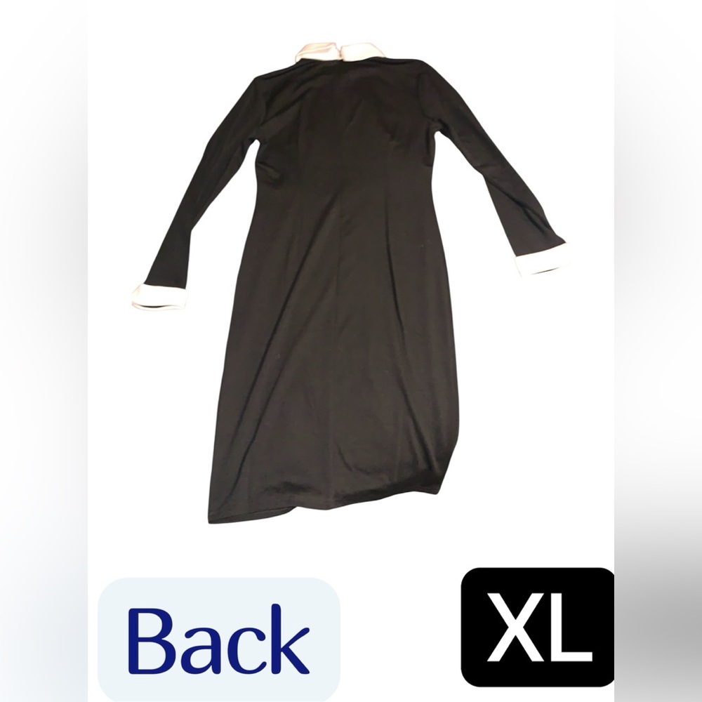 Elegant Black Long Sleeve Dress with turn down collar and white cuffs Wednesday - Picture 5 of 10